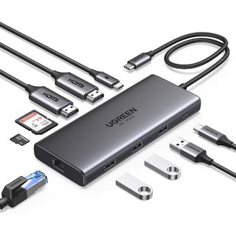 هاب 10 پورت USB-C یوگرین مدل CM639-15534 با پشتیبانی از 8K@30Hz