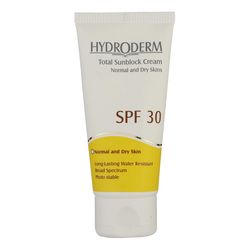 کرم ضدآفتاب بیرنگ هیدرودرم SPF30، مناسب پوستهای نرمال و خشک، حجم 50 میلیلیتر