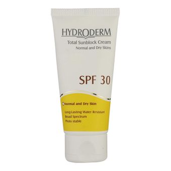 کرم ضدآفتاب بی‌رنگ هیدرودرم SPF30، مناسب پوست‌های نرمال و خشک، حجم 50 میلی‌لیتر