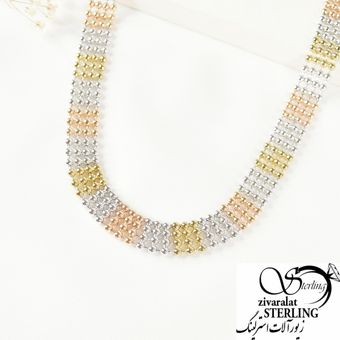 گردنبند ژوپینگ ترکیب 3رنگ طلایی سفید رزگلد کد 7242