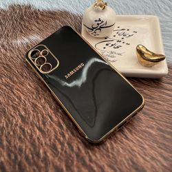 قاب گوشی Galaxy A14 سامسونگ ژله ای مای کیس طرح Gold Line دور طلایی محافظ لنز دار مشکی کد 74166