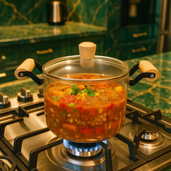 قابلمه شیشهای پیرکس دسته چوب 4.5 لیتر