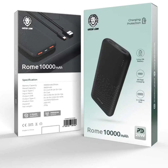 پاوربانک گرین لاین ROME ظرفیت 10000میلی آمپر ساعت رنگ مشکی 6 ماهه شرکتی