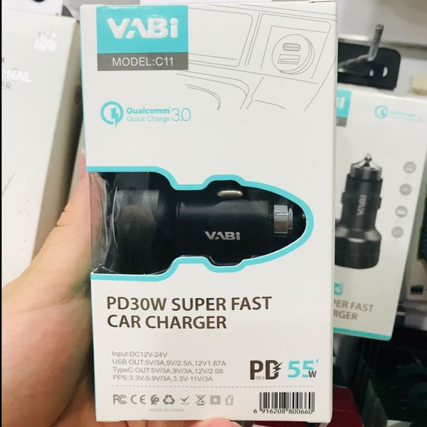 شارژر فندکی دو پورت VABI مدل C11 با توان 55 وات و نمایشگر دیجیتال ولتاژ