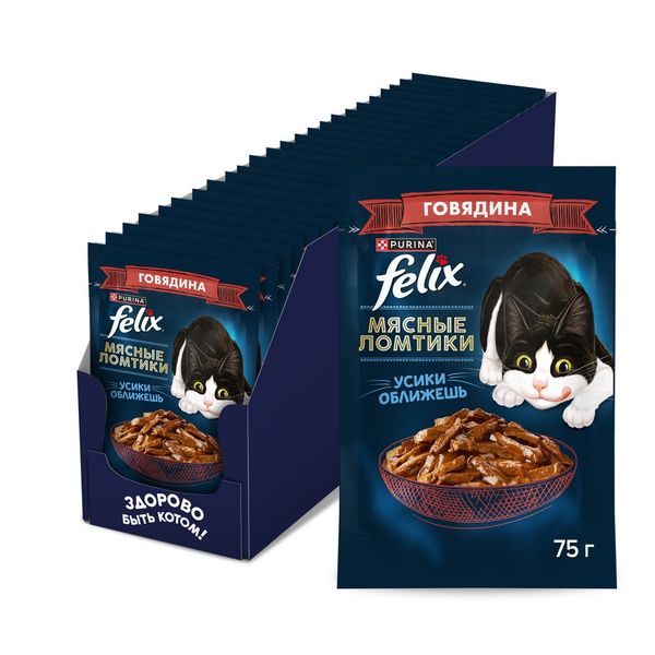 پوچ گربه ی بالغ فلیکس با طعم گوشت گاو اسموکی در سس / Felix pouch wet cat food with smokey beef in sauce