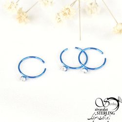 پیرسینگ بینی استیل آبی نگین دار کد7709