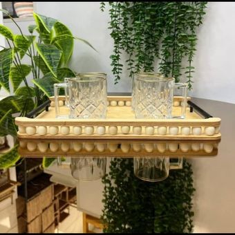 سینی  چوبی مهره دار دسته فلزی