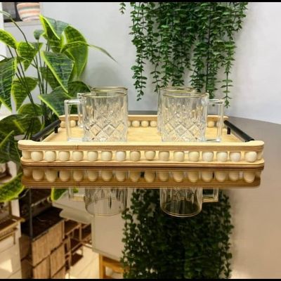 سینی  چوبی مهره دار دسته فلزی