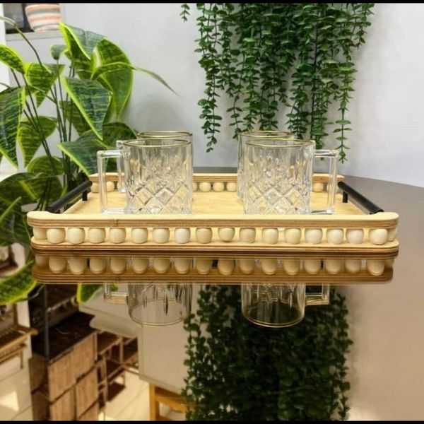 سینی  چوبی مهره دار دسته فلزی
