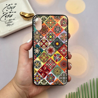 قاب گوشی iPhone X / iPhone XS آیفون دور ژله ای طرح برجسته فانتزی مدل کاشی گل دار