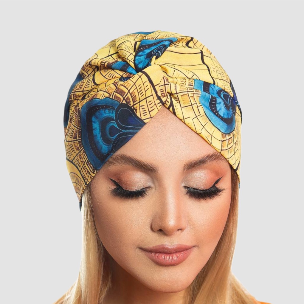 توربان (کلاه حجاب) حریر طرح پر طاووس - شناسه 251035