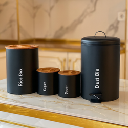 ست 4 پارچه مشکی مات درب بامبو یونیک