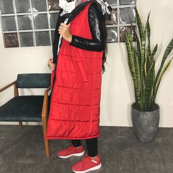 پافر وست دو رو بلند کلاهدار و جیبدار قرمز و مشکی مموری ضد آب