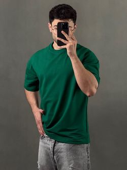 تیشرت دورس ساده باکسی سبز