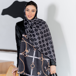 شال ابریشم توییل کمربندی گوچی مشکی سفید