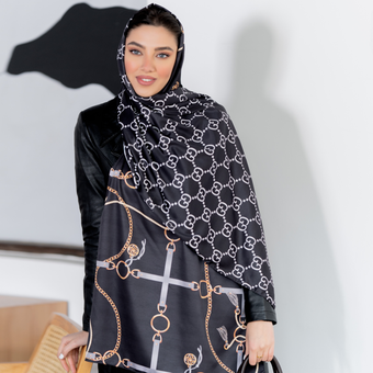 شال ابریشم توییل کمربندی گوچی مشکی سفید