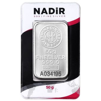شمش نقره نادیر 50 گرمی عیار 999.9 برند Nadir ترکیه