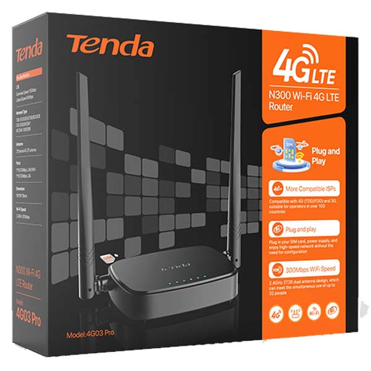 مودم رومیزی Tenda 4G LTE مدل 4G03 Pro - مشکی (گارانتی سه ساله آسان پیشرو)