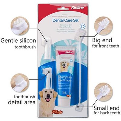 ست مسواک و خمیردندان مخصوص سگ بایولاین با طعم گوشت حجم 100 گرم