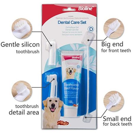 ست مسواک و خمیردندان مخصوص سگ بایولاین با طعم گوشت حجم 100 گرم