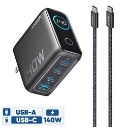 شارژر دیواری 140 وات انکر مدل B2697 به همراه کابل USB-C به طول 1.5 متر دو پین جمع شونده