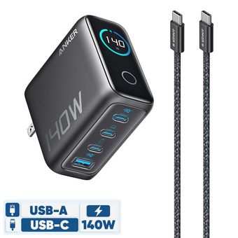 شارژر دیواری 140 وات انکر مدل B2697 به همراه کابل USB-C به طول 1.5 متر دو پین جمع شونده