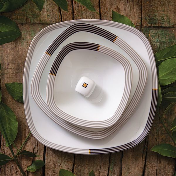 سرویس غذاخوری 27 پارچه چینی زرین ایران سری کواترو مدل وگاس اوریت درجه یک