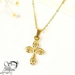 پلاک استیل زنانه صلیب طرح گل کد 8001