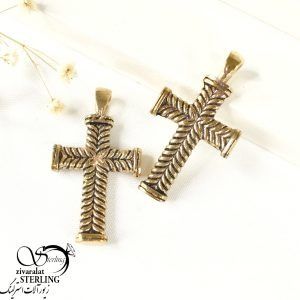 پلاک مردانه صلیب طرح دار برند طلا روس کد 8007