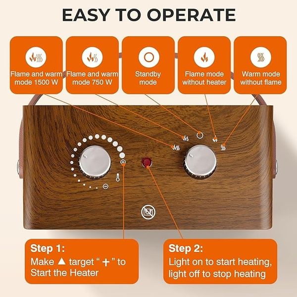 مینی شومینه برقی قابل حمل (ساده، دسته دار)