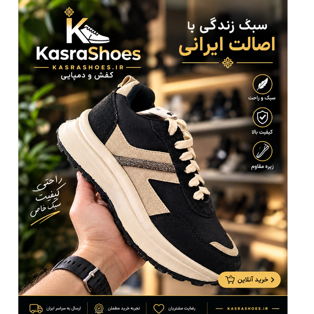 👟 کتونی اسپرت «کلاسیک‌استایل»مشکی کرم