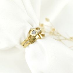 انگشتر طلایی استیل نگین گرد مشکی کد 8173