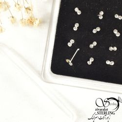 پیرسینگ میخی دو نگینه بینی نقره کد 8391