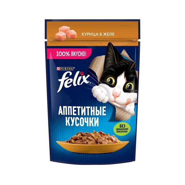 پوچ گربه ی بالغ فلیکس با طعم مرغ در ژله/ Felix pouch wet cat food with chicken in jelly