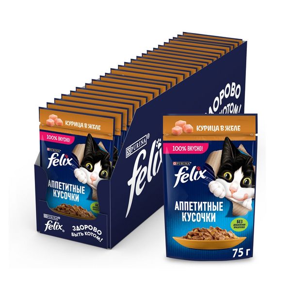 پوچ گربه ی بالغ فلیکس با طعم مرغ در ژله/ Felix pouch wet cat food with chicken in jelly