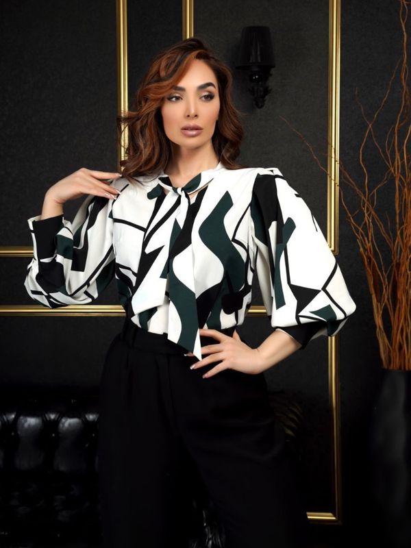 شومیز یقه کرواتی آستین پوفی