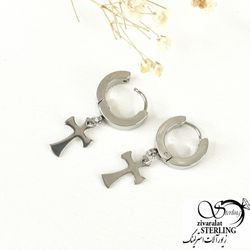 گوشواره آویز صلیب برند استیل کد 8604