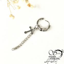 پیرسینگ با آویز صلیب برند استیل کد 8712