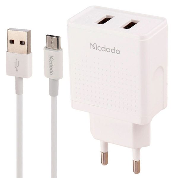 شارژر دیواری 12W دو پورت مک دودو مدل CH-3971 به همراه کابل USB به Micro با گارانتی 12 ماهه شرکتی