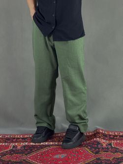شلوار بگ پارچه ای لینن سبز