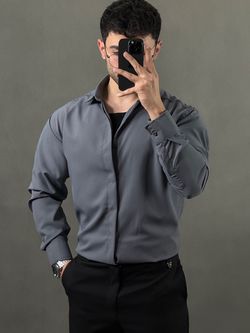 پیراهن دوشین آستین بلند خاکستری