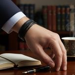 دستبند چرم طبیعی مردانه مشکی چندلایه بافت‌ دار  برسانو مدل نوار الیت کد 6139