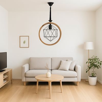 چراغ آویز تک شعله شاهان تک مدل WOOD-6 | لوستر چوبی مدرن و کلاسیک