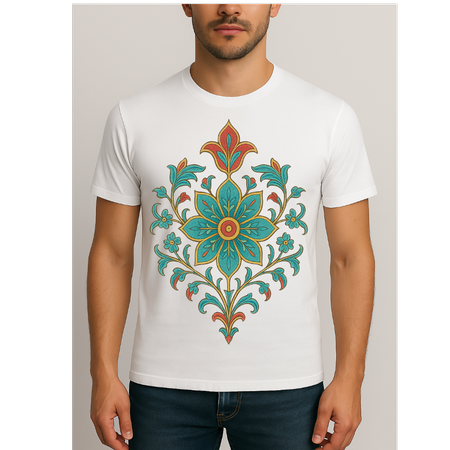 تیشرت سفید با طرح نقوش اسلیمی کد 3
