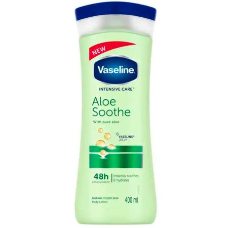 لوسیون بدن وازلین مدل Aloe Soothe حجم 400 میلی‌لیتر نرم‌کننده و آبرسان پوست خشک و معمولی با عصاره آلوئه ورا جذب سریع و حفظ لطافت