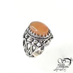 انگشتر عقیق مردانه با نقره925 عیار رکاب طرح دار کد 9010