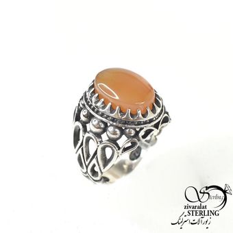 انگشتر عقیق مردانه با نقره925 عیار رکاب طرح دار کد 9010
