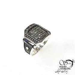 انگشتر مردانه ترک طرح مربعی با نقره 925 کد 9042