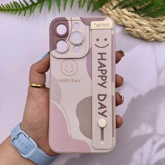 قاب گوشی iPhone 15 Pro Max آیفون سیلیکونی دستبندی Fashion محافظ لنز دار Happy Day کد 90872