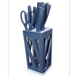 سرویس 8 پارچه کارد و ساطور فانوس مدل دافنی با استند چرخشی سرمه ای آبی